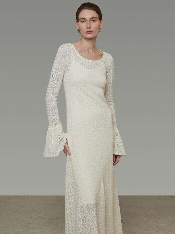unspoken Breathable Comfortable Commuter Cutout Waist Bell Sleeve Maxi Dresses