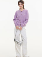 ikyou Eco Recycled Warm Commuter Loose Embroidered Knit Long Sleeve Purple Cardigans