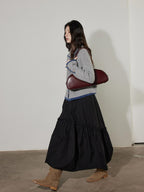 Lofi choose Pure Cotton Elastic Waist Ruffle Hem A Line Women Workwear Maxi Skirts