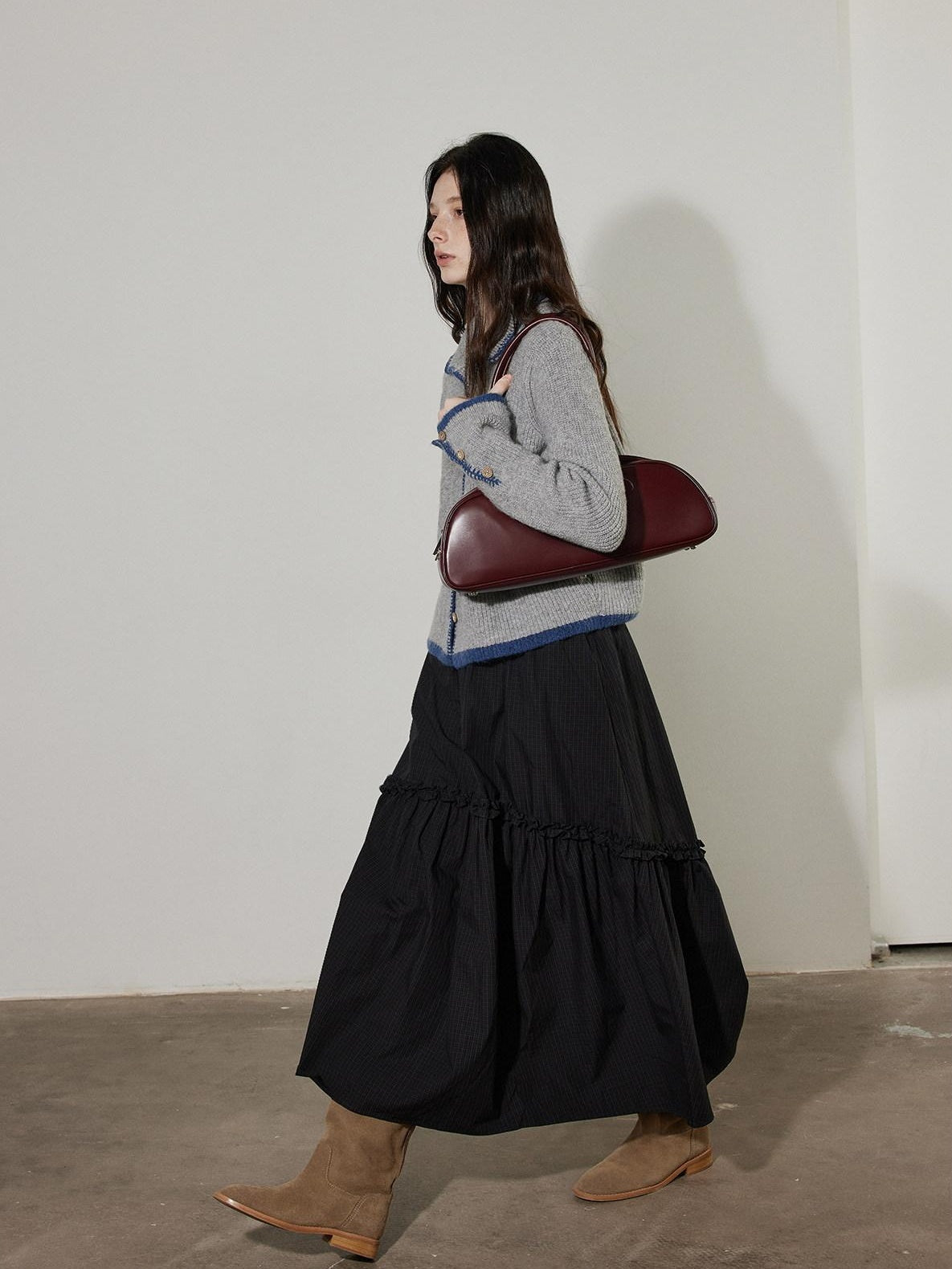 Lofi choose Pure Cotton Elastic Waist Ruffle Hem A Line Women Workwear Maxi Skirts