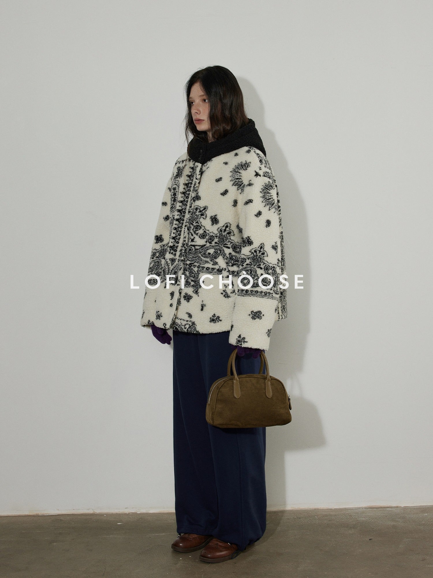 Lofi choose Insulated Hooded Relaxed Fit Commuter Floral Apricot Button Women Short Coat
