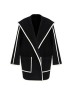 unspoken Premium Wool Alpaca Blend Straight Tailored Office Notch Lapel Black Wool Coats