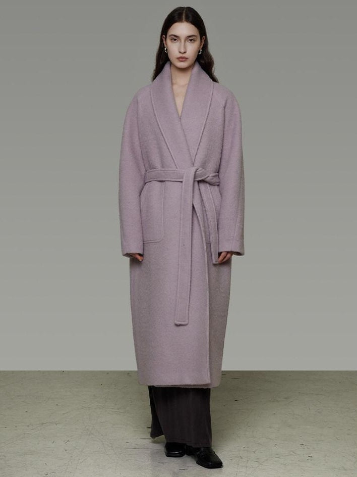unspoken Cozy Thick Lambswool Midlength Loose Fit Minimalist Commuter Lavender Wool Coats