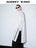 audreyyang Lightweight Breathable Loose Fringe Mid Length Women Cotton Solid Cardigans