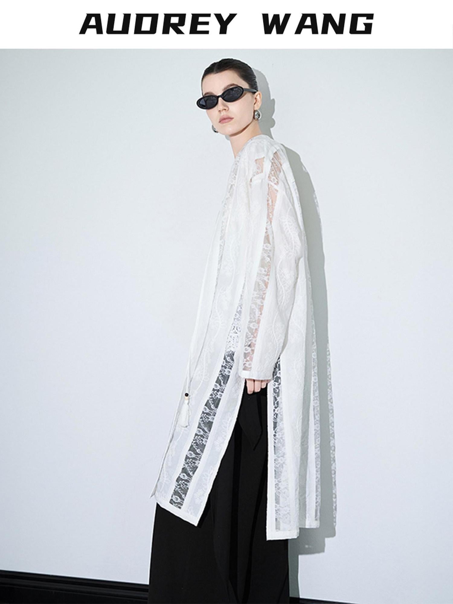 audreyyang Lightweight Breathable Loose Fringe Mid Length Women Cotton Solid Cardigans