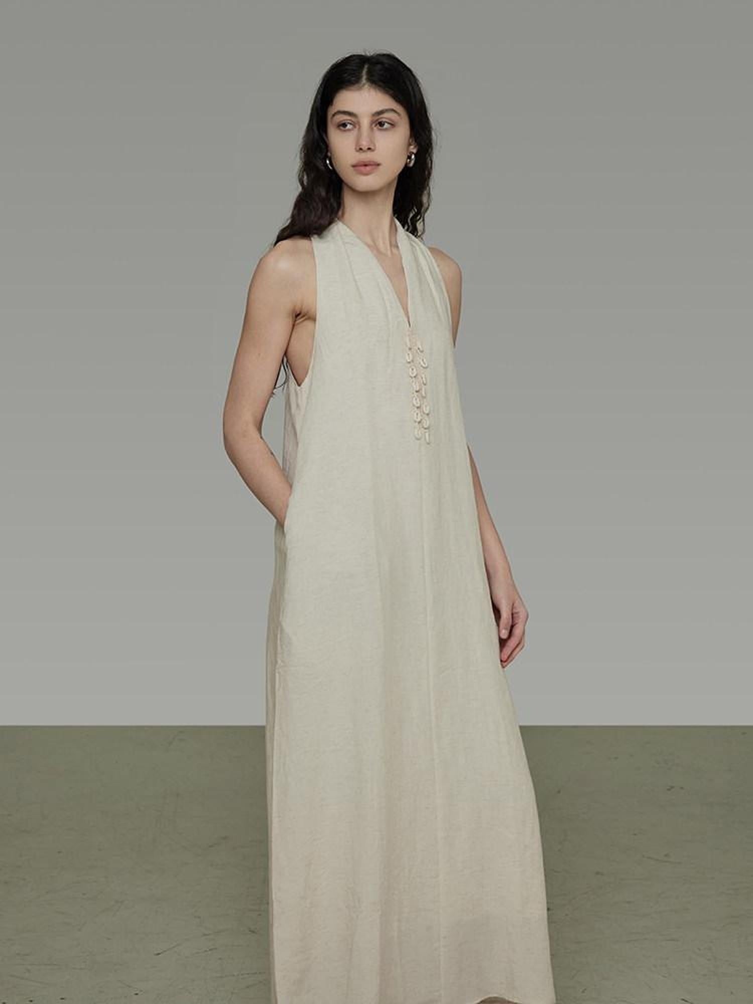 unspoken Soft Tencel Blend Minimal Halter Vneck Aline Relaxed Waist Maxi Dresses