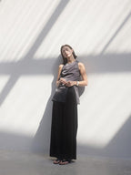 someonesometimes Satin Strappy Original Design Slim Fit Elegant Gray Off Shoulder Crop Tops