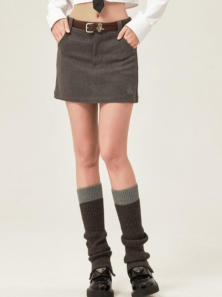 ikyou Shape Retaining Embroidered Casual A Line Low Waist Slim Black Mini Skirts