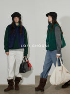 Lofi choose Insulated Single Breasted Commuter Office Outerwear Ivory Dark Green Vests