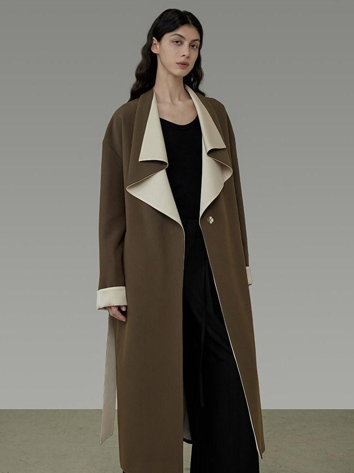unspoken Minimalist Office Loose Longline Poly Blend Women Green Trench Coats