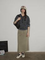 Lofi choose Embroidered Striped Loose Commuter Drop Shoulder For Women Long Sleeve T-Shirts