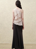 someonesometimes Ruffle One Shoulder Loose Tencel Modal Soft Mist Pink Women Top