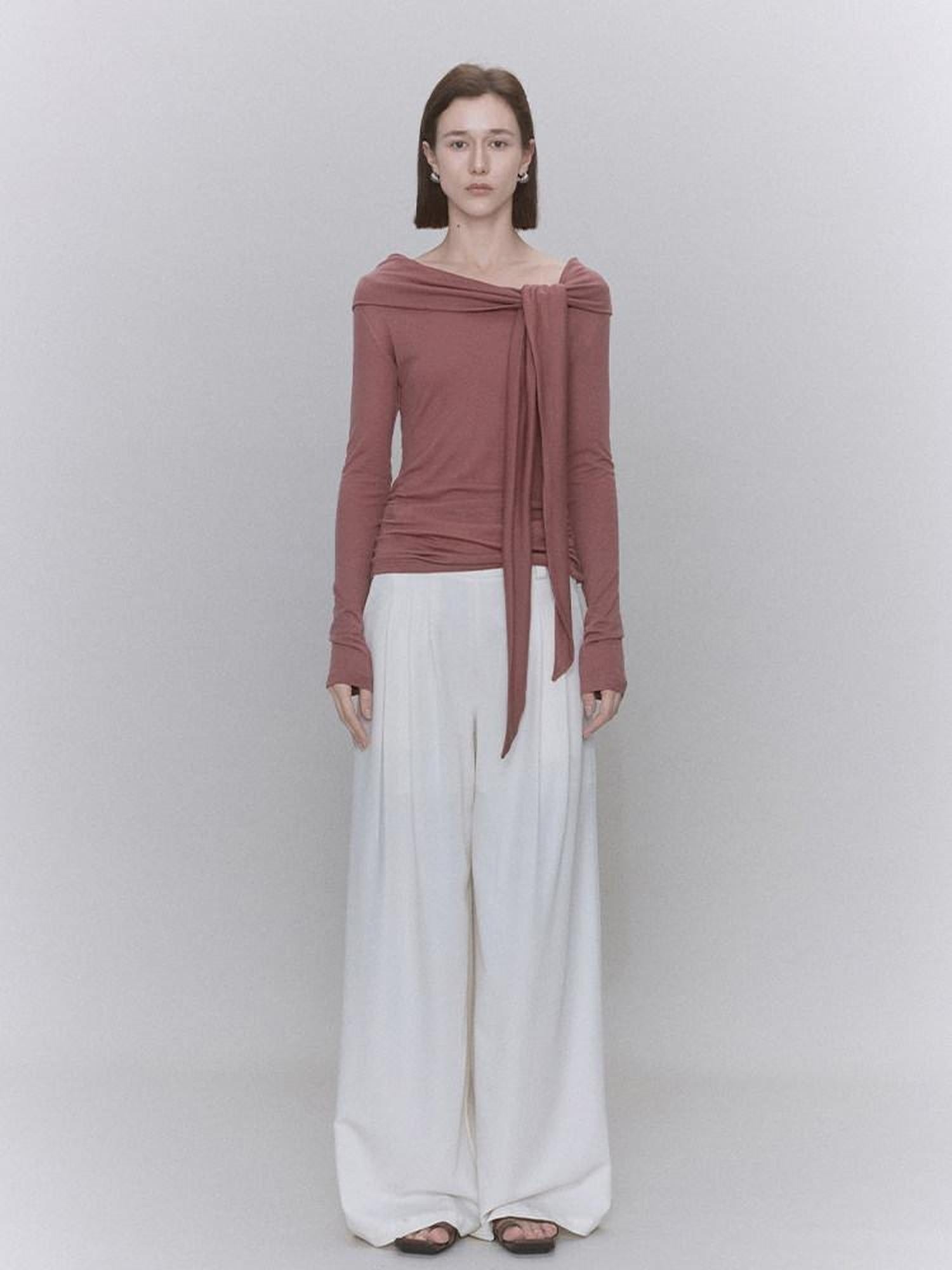someone sometimes Soft Lyocell Wool Blend Office Commuter Women Cherry Pink Long Sleeve T-Shirts