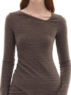 someone sometimes Slim Knit Minimal Casual Crewneck Long Sleeve Women Gray Top & Skirt Sets
