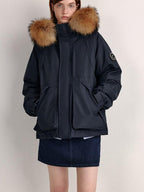fano 90 Percent White Duck Down Detachable Hood Straight Short Navy Down Jackets