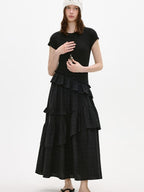 fano Breathable Viscose A Line Plaid Short Sleeve Korean Commuter Casual Maxi Dresses
