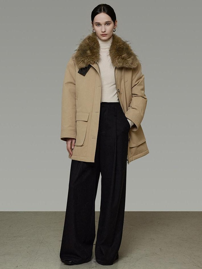unspoken Thick Cotton Oversized Midlength Single Breasted Khaki Puffer Jackets