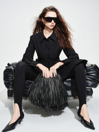 audreyyang Vintage Loose Square Neck Long Sleeve Midi Cardigan Black Polyester Blouses