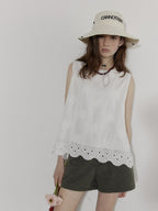 Lofi choose Breathable Pure Cotton Embroidered Loose Fit Commuter Women White Tank Tops