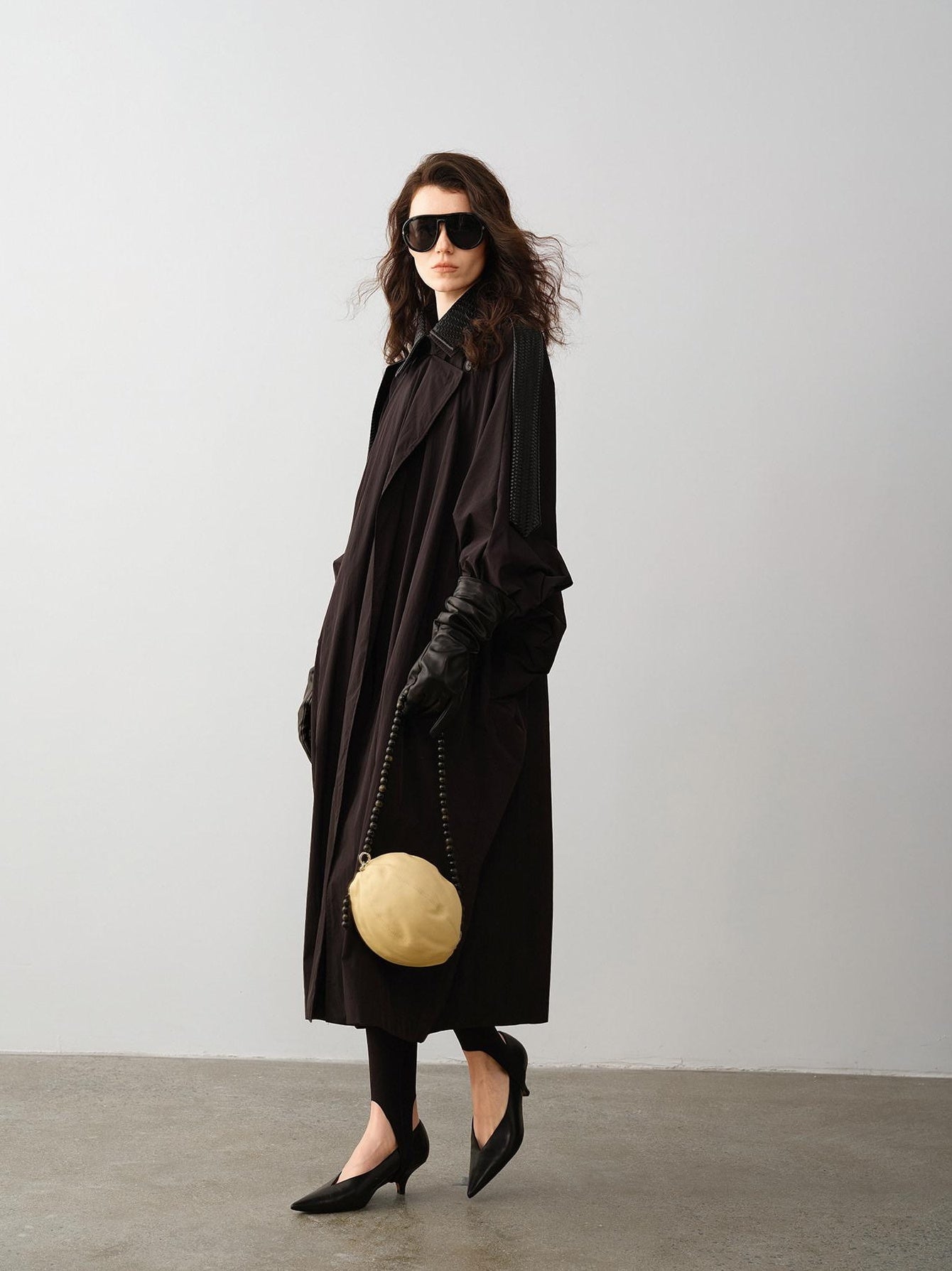 audreyyang Long Polyamide Patchwork Trench Decorative Tabs Women Black Trench Coats