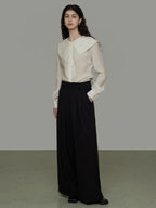 unspoken Lyocell Embroidered Doll Collar Loose Fit Women White Button Long Sleeve Blouses