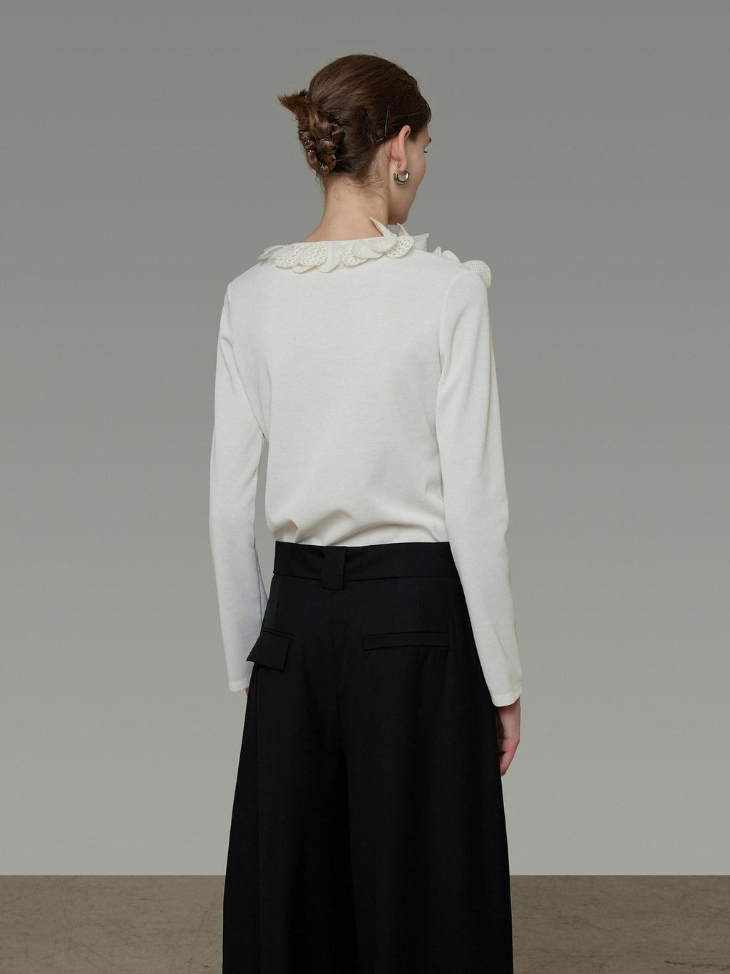 unspoken V-neck 3D Detail Slim Fit Office Women Breathable White Blouses