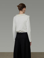 unspoken V-neck 3D Detail Slim Fit Office Women Breathable White Blouses