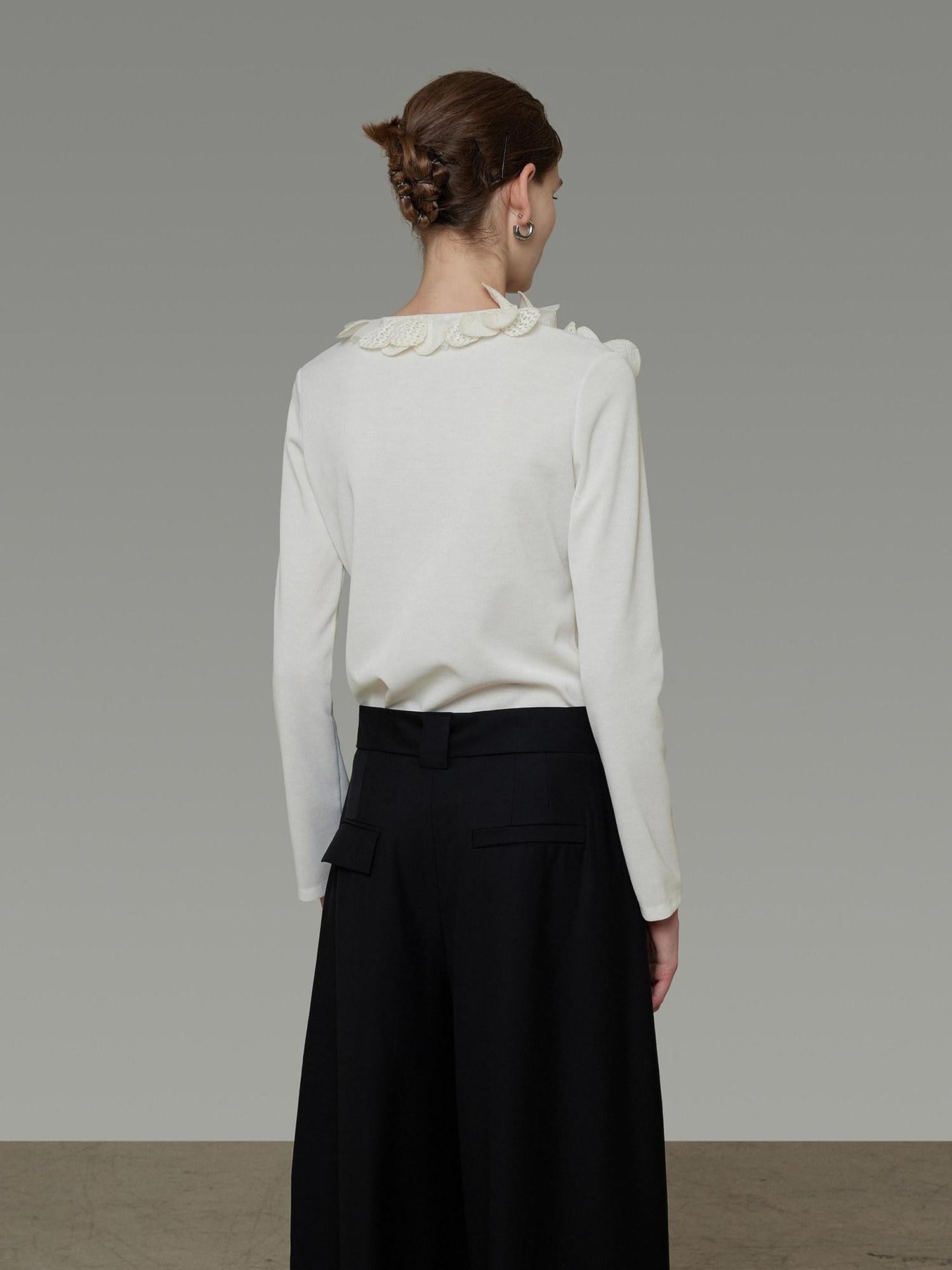 unspoken V-neck 3D Detail Slim Fit Office Women Breathable White Blouses