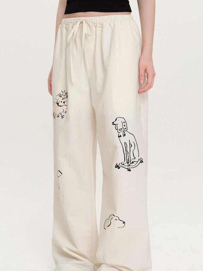 fano Lightweight Nylon Blend Korean Commuter Wide Leg Waist Zip Fly Sweatpants