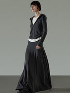 unspoken Soft Viscose Two Piece Hooded Zip Up Loose Minimal Female Deep Gray Lounge Sets