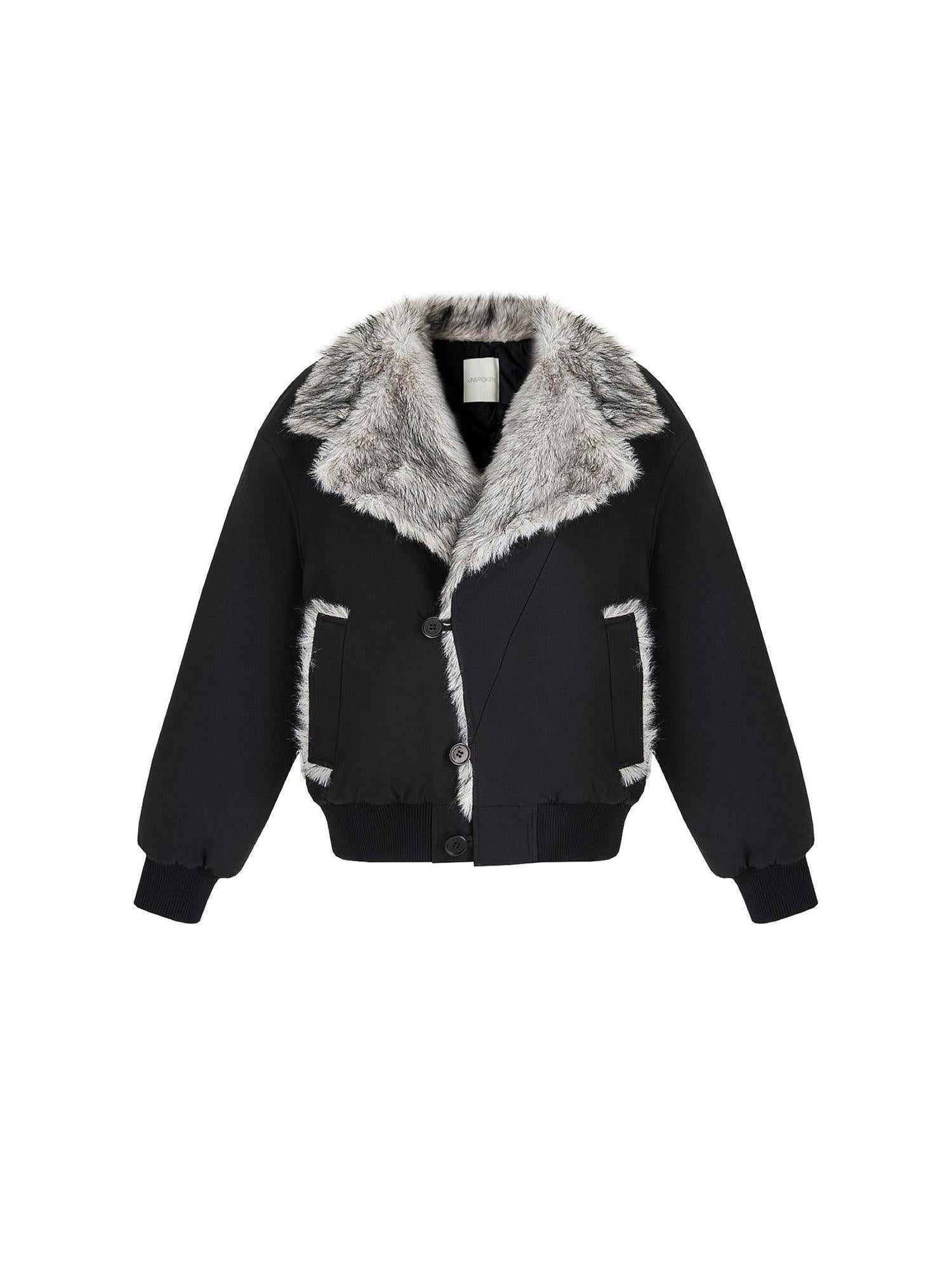 unspoken Warm Thick Fur Collar Loose Commuter Women Black Everyday Short Coat