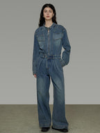 unspoken High Waisted Wide Leg Cotton Blend Office Commuter Blue Top & Pants Sets