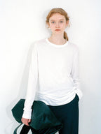 fano Minimalist 100 Percent Cotton Loose Crew Neck Women Basic Long Sleeve T-Shirts