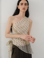 someonesometimes Ruched Asymmetrical Tie One Shoulder Workwear Floral Polyester Beige Tube Tops