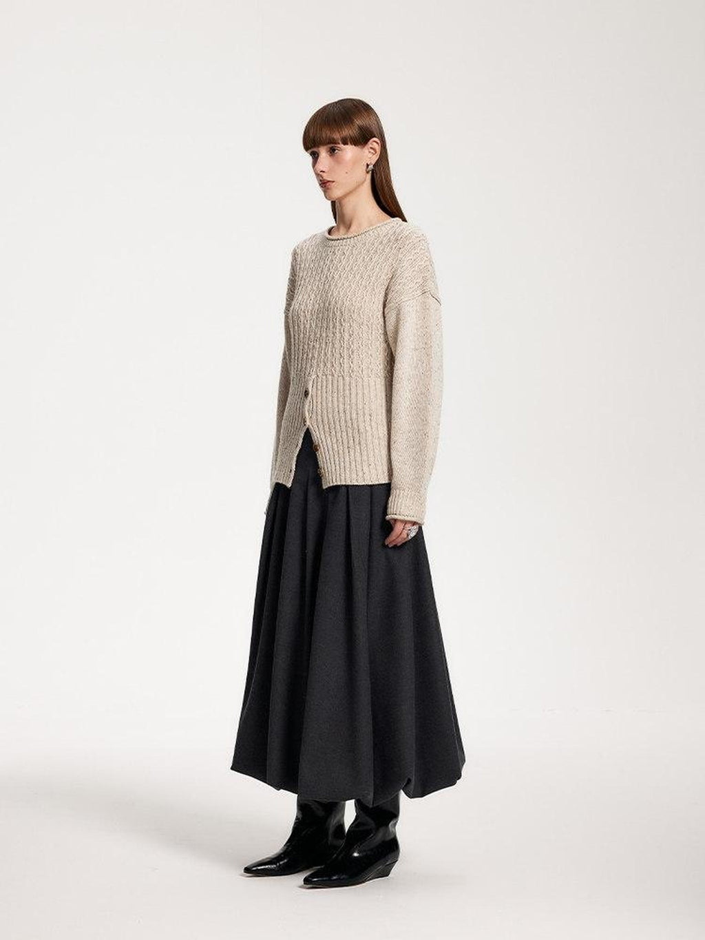 someone sometimes Acrylic Blend Speckled Beige Crew Neck Pullover Office Knitwear Sweaters