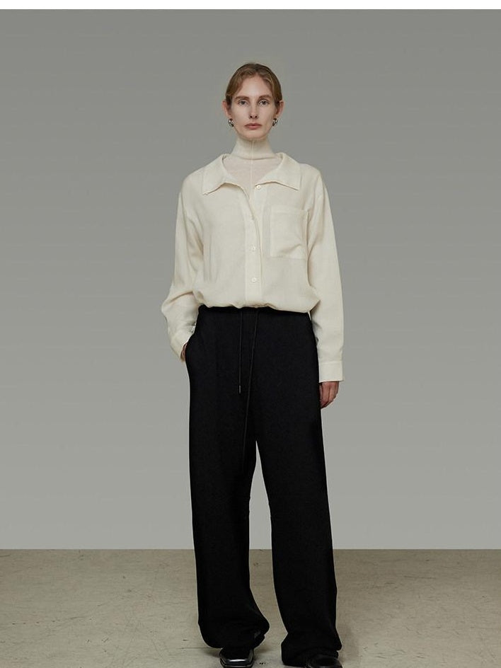 unspoken Breathable Lyocell Relaxed Button Collar Patch Pocket Women Beige Shirts