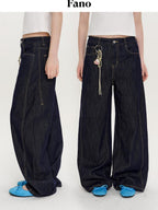 fano Micro Stretch Cotton Relaxed Natural Waist Pear Fit Dark Denim Wide Leg Jeans