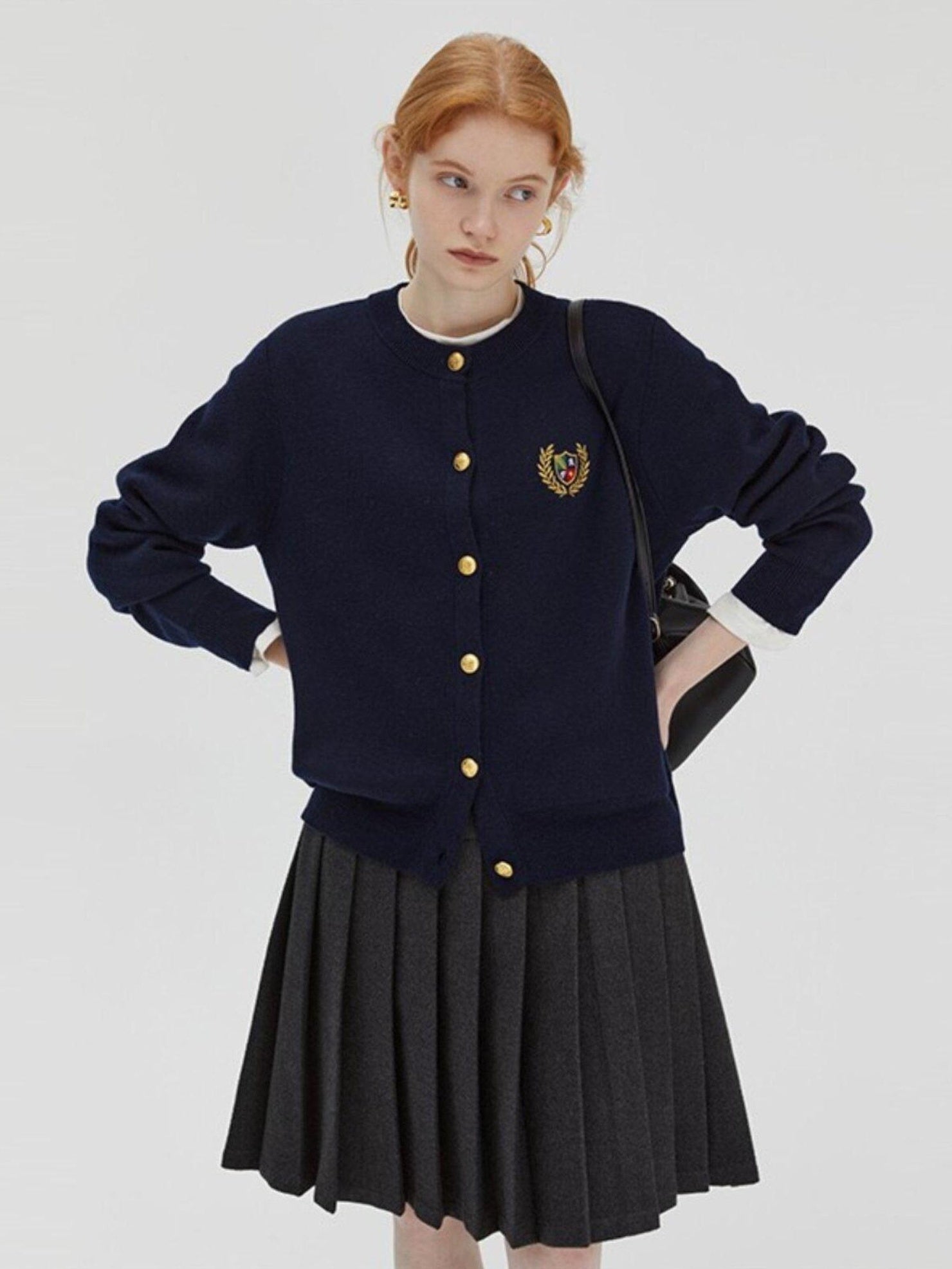 fano Wool Blend Straight Cut Commuter Round Neck Short Solid Knit Cardigans