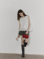 Lofi choose Breathable Pure Cotton Embroidered Loose Fit Commuter Women White Tank Tops