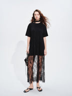 audreyyang Stretchy Polyester Blend Patchwork H Silhouette Casual Women Midi Dresses