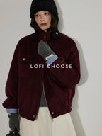 Lofi choose Insulated Cotton Padded Thick Red Stand Collar Loose Fit Commuter Bomber Jackets