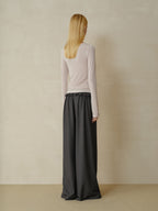 someonesometimes Soft Stretch Casual Ruffle Hem Women Heather Grey Viscose Blend Wide Leg Pants