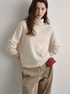 fano 100 Percent Wool High Neck Straight Minimalist Commuter Women Pullover Sweaters