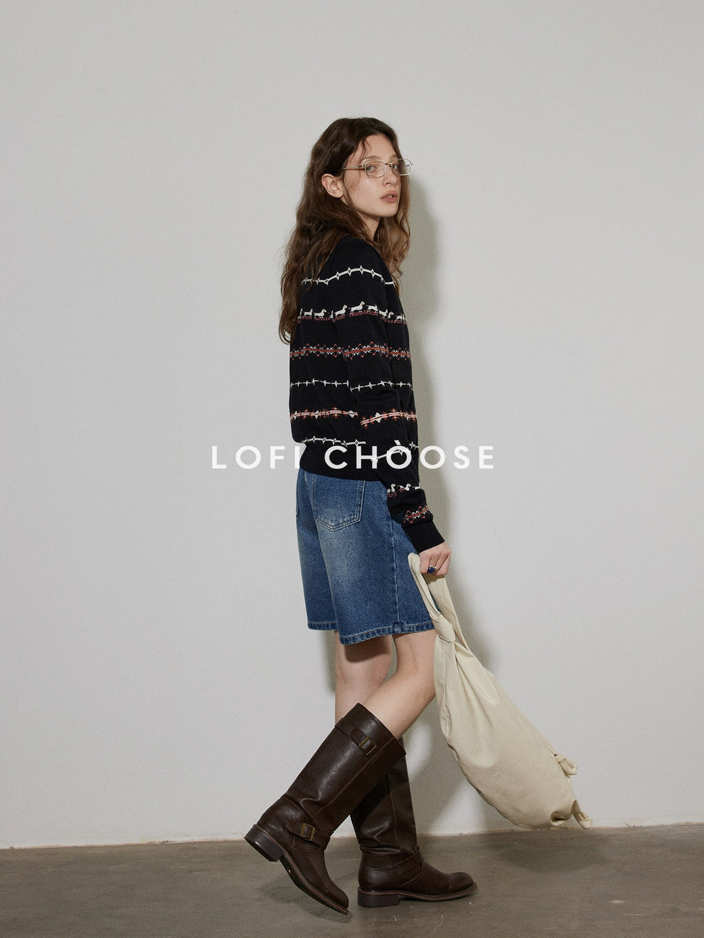 Lofi choose Stretch Animal Print Loose Casual Long Sleeve Crew Neck Women Black Cardigans
