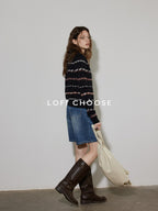 Lofi choose Stretch Animal Print Loose Casual Long Sleeve Crew Neck Women Black Cardigans