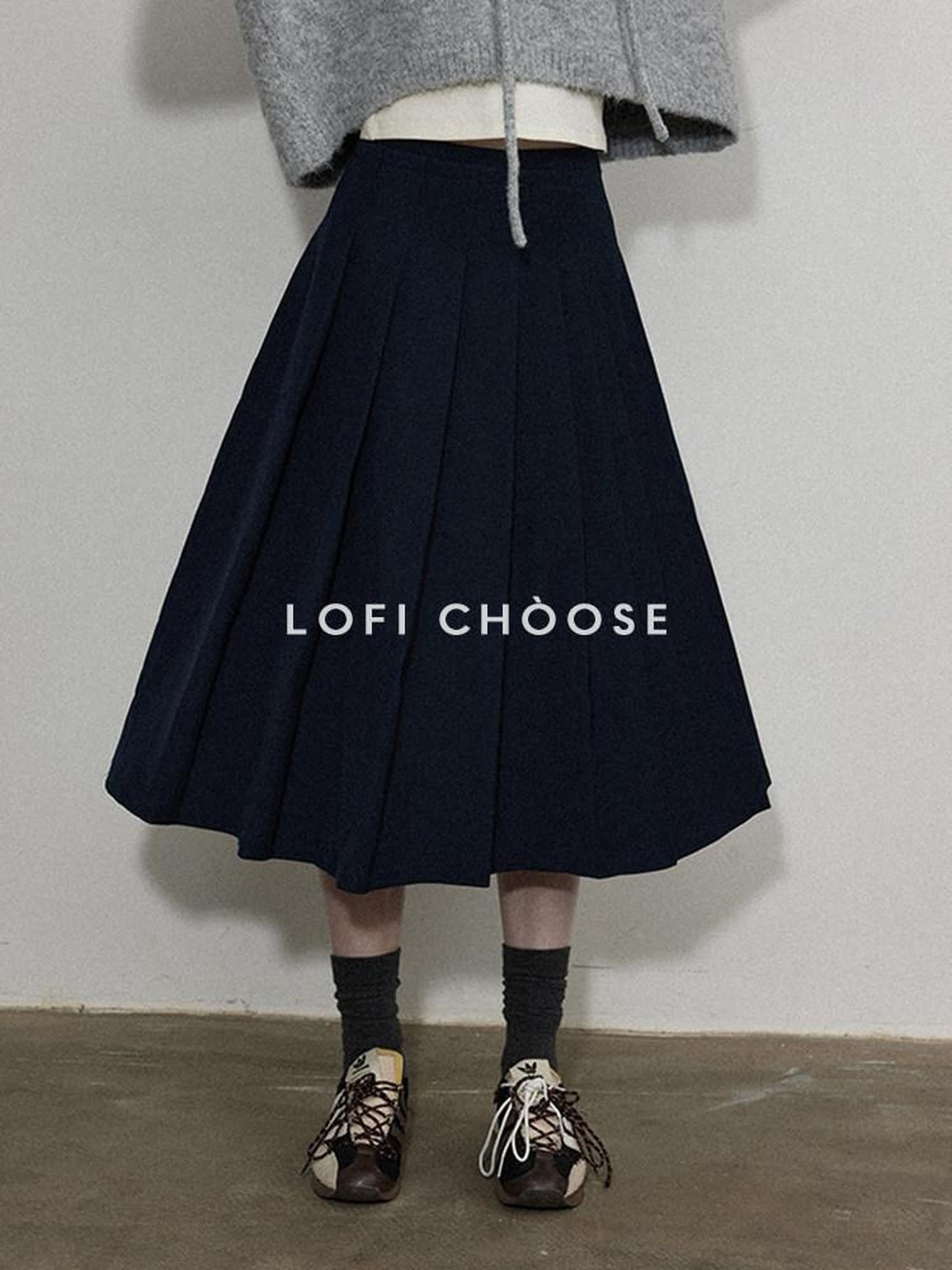 Lofi choose Stretch High Waist A Line Solid Navy Casual Skirt For Young Women Midi Skirts