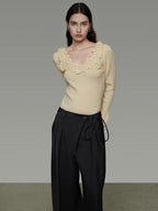 unspoken Soft Breathable V-neck Slim Fit Commuter Knitwear Bell Sleeves Women Sweaters