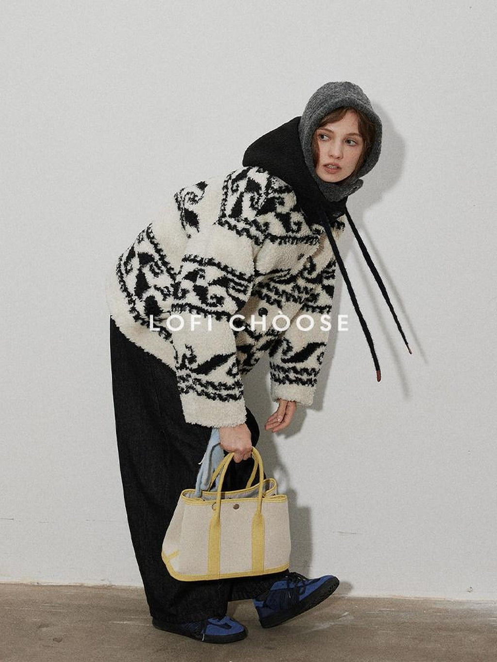 Lofi choose Thick Hooded Pocket Loose Fit Commuter Knit Button Front Women Beige Cardigans