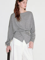 fano Soft Wool Blend Relaxed Loose Batwing Boat Neck Womens Knit Sweaters