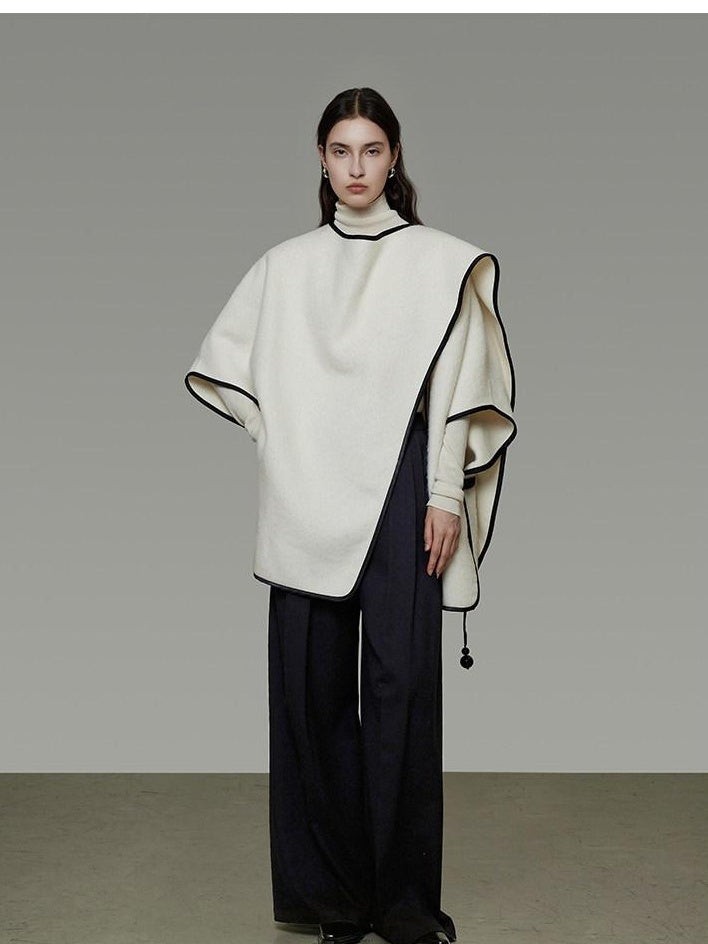 unspoken Premium Sheep Wool Blend 3D Tailored Loose Fit Commuter Women White Wool Coats